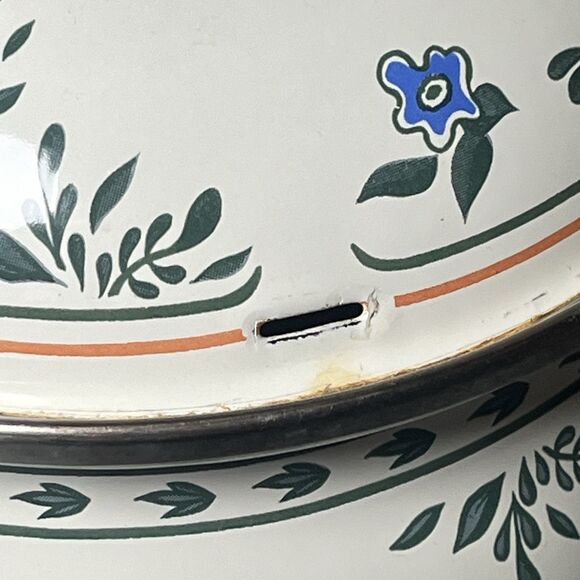 Vintage Kamenstein Dutch Oven W/Lid Enamel & Brass Cookware Floral 2 Quart Pot - Picture 4 of 11